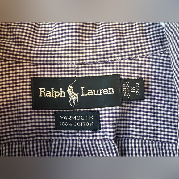 Ralph Lauren medium 16 32/33, Yarmouth blue checkered button down dress shirt - Picture 4 of 4